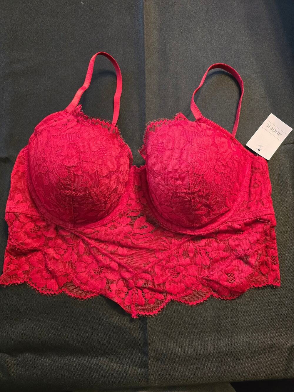 Auden Lace Longline Push Up Bra Red Floral Underwire